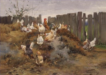 Fowl Painting - hen at barn Geza Vastagh Huhnerhof